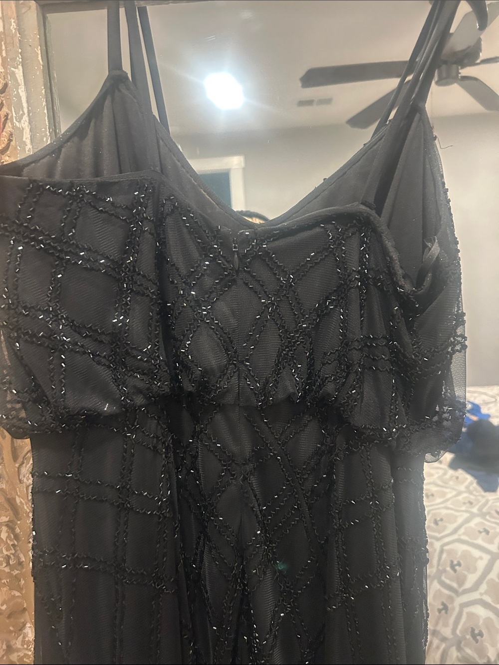 Adrianna Papell Black Beaded Spaghetti Strap Prom Dress - Picture 3 of 4